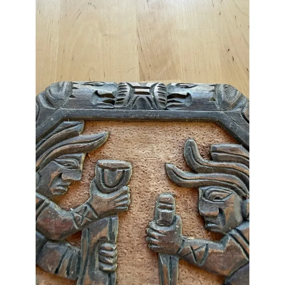 VINTAGE Guatemala Mayan Carved Wood Wall Plaque Folk Art 14.5 Hanging Decor Wall